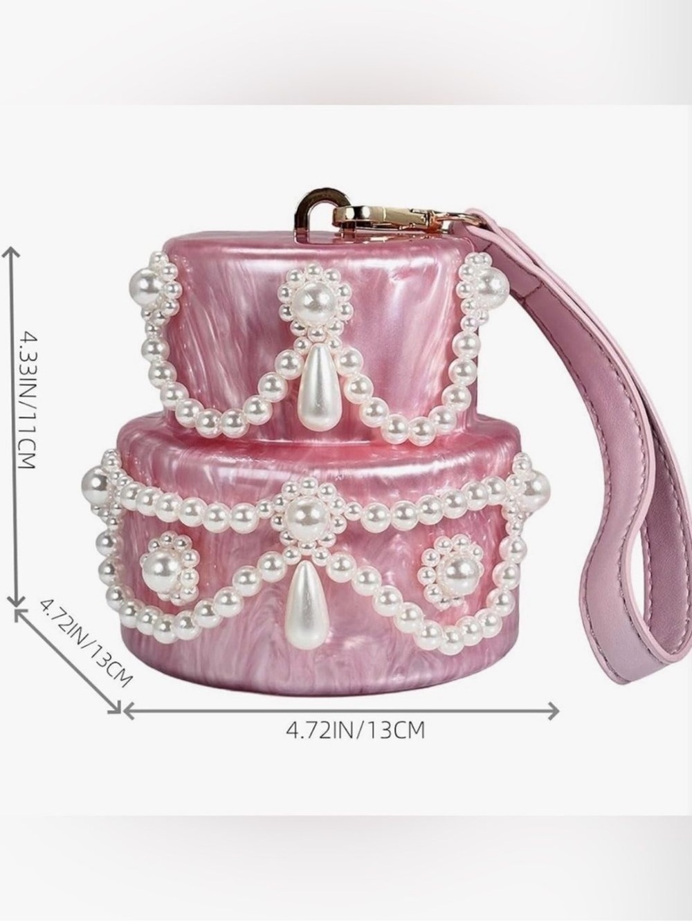 Cake Bag Pearl-Embellished Pink Mini Crossbody Bag - Picture 4 of 4